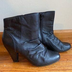 Black Leather Booties with Ruched Details